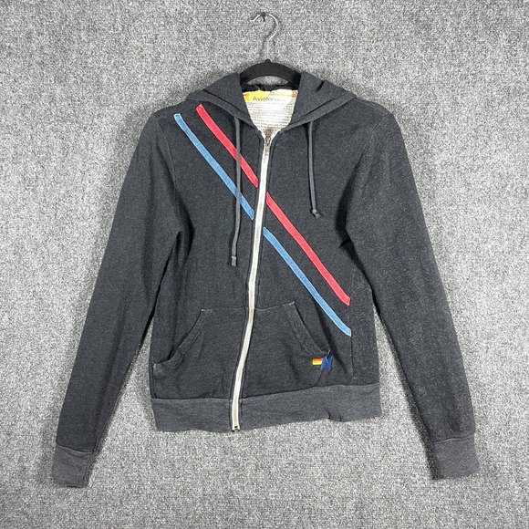 Aviator Nation Other - Aviator Nation Stripe Zip Up Pray for Snow Hooded Jacket Dark Gray Size XS #2858